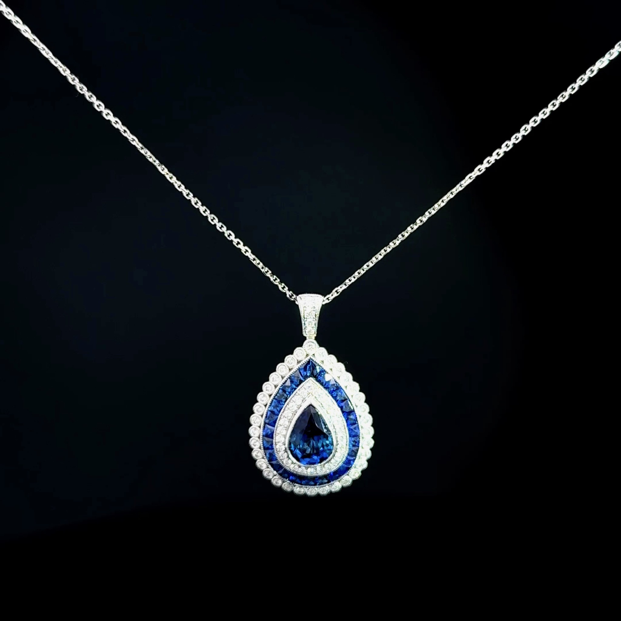 3 Row Fancy Blue Sapphire Pendant